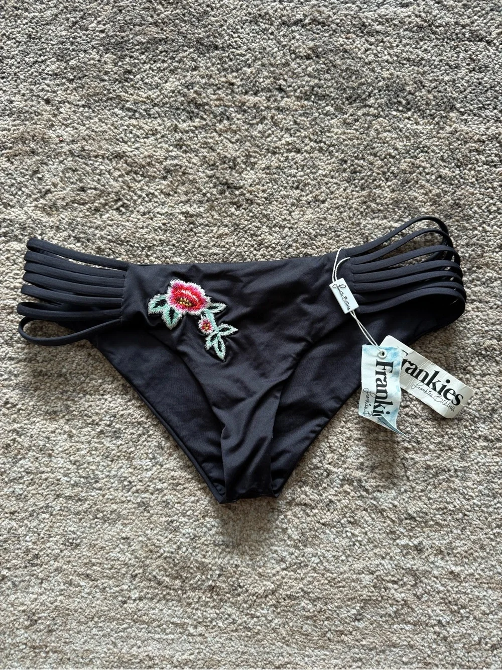NWT Frankies Bikinis Flora Swim Bottom in Black Rose